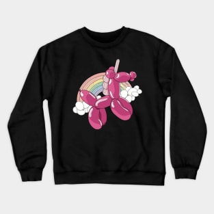 A light and dark pink unicorn balloon with a ballon rainbow and balloon clouds behind it. Crewneck Sweatshirt